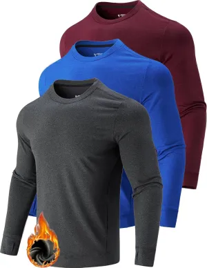 3-Pack Thermal Fleece Active Long Sleeve Shirts for Men, Athletic Crewneck Pullover Sweatshirts