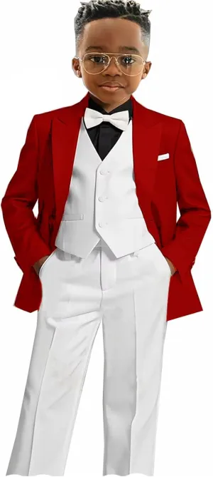 3 Piece Boys' Suits Set Kids Toddler Formal Wedding Party Birthday Dressy Tuxedo Jacket Vest Pants Set