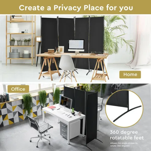 4-Panel  Room Divider with Steel Frame-Black