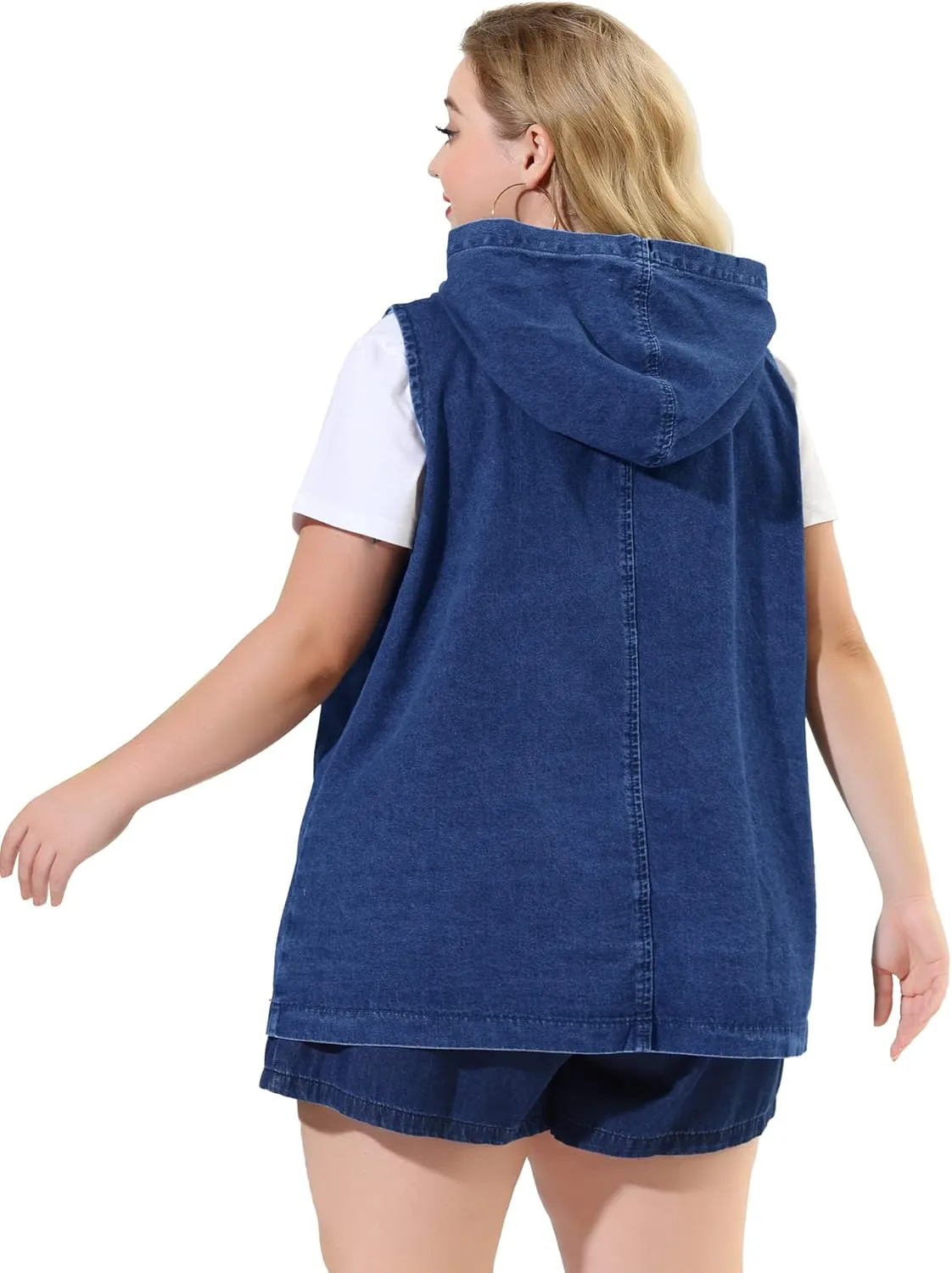 Agnes Orinda Plus Size Denim Vest for Women Sleeveless Lightweight Hoodie Utility 2023 Denim Jacket Vests