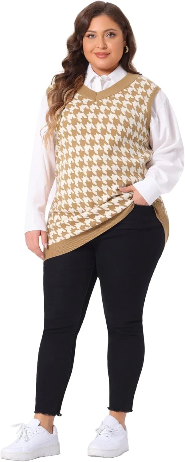 Agnes Orinda Plus Size Sweater Vests for Women V Neck Sleeveless Knit 2024 Oversized Tunic Loose Pullover Top