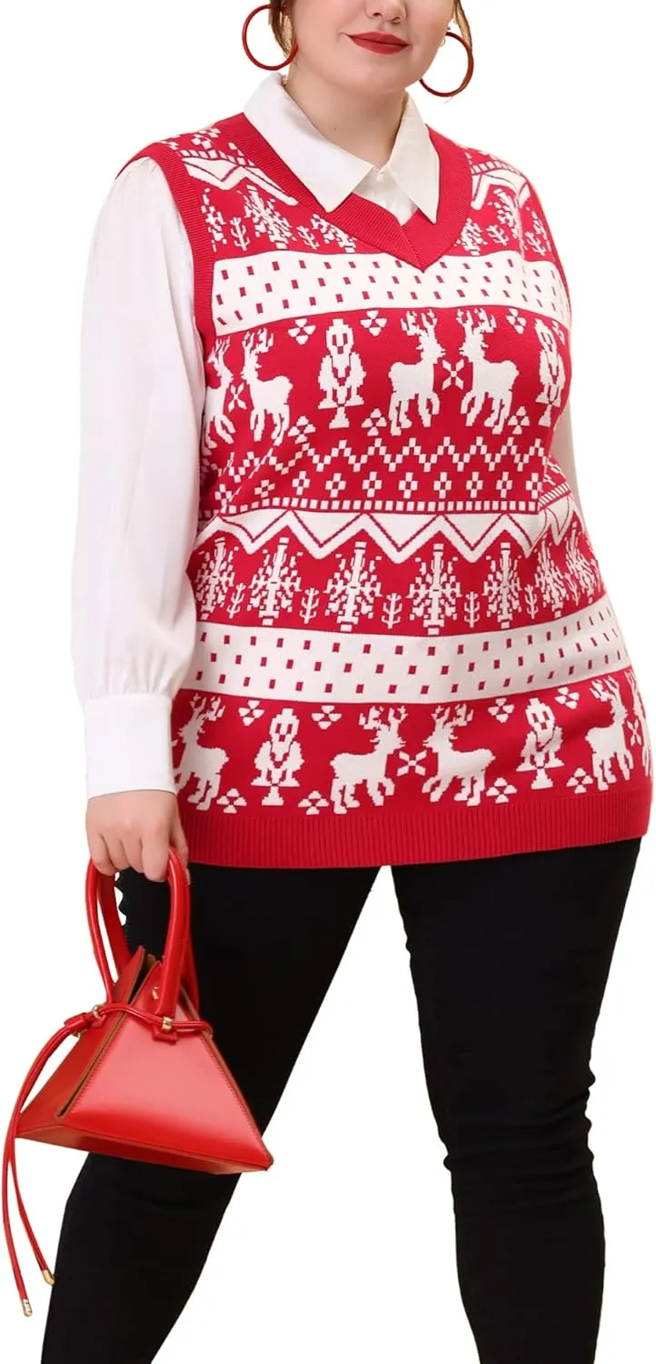 Agnes Orinda Plus Size Sweater Vests for Women V Neck Sleeveless Knit 2024 Oversized Tunic Loose Pullover Top