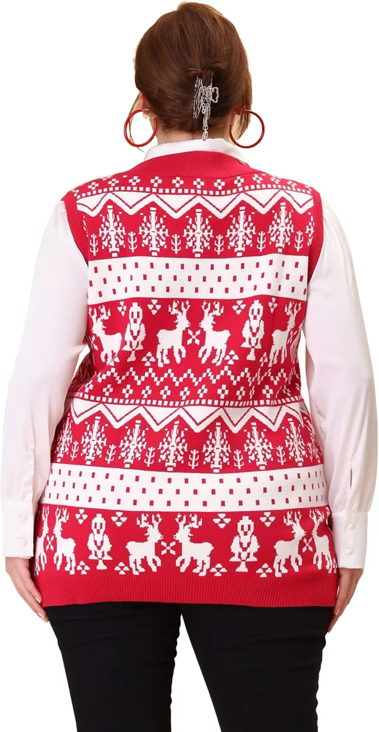 Agnes Orinda Plus Size Sweater Vests for Women V Neck Sleeveless Knit 2024 Oversized Tunic Loose Pullover Top