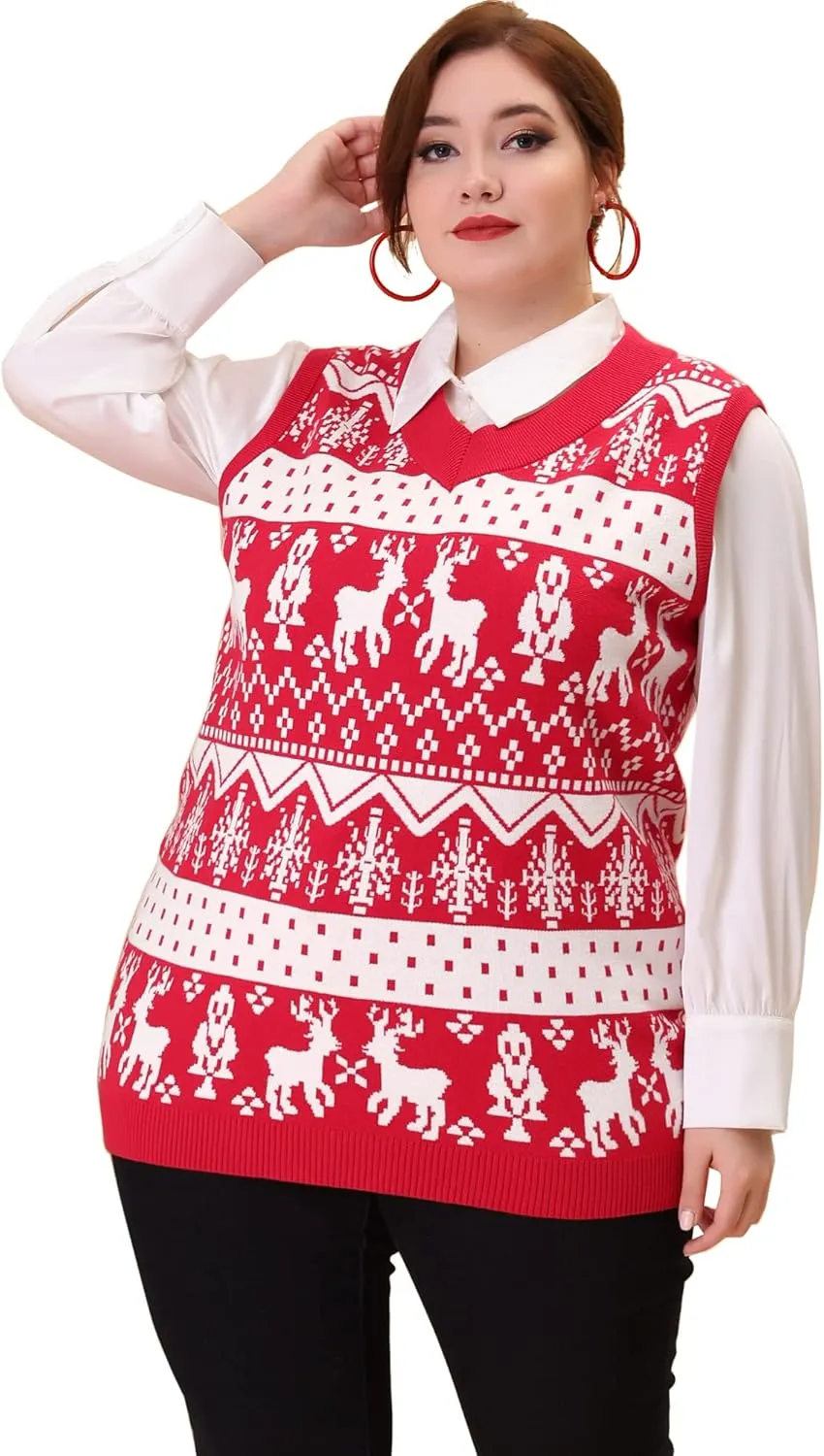 Agnes Orinda Plus Size Sweater Vests for Women V Neck Sleeveless Knit 2024 Oversized Tunic Loose Pullover Top