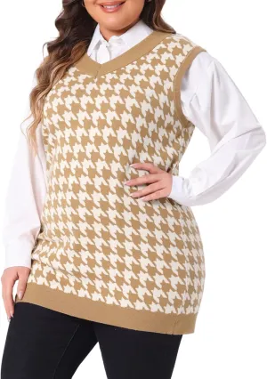Agnes Orinda Plus Size Sweater Vests for Women V Neck Sleeveless Knit 2024 Oversized Tunic Loose Pullover Top