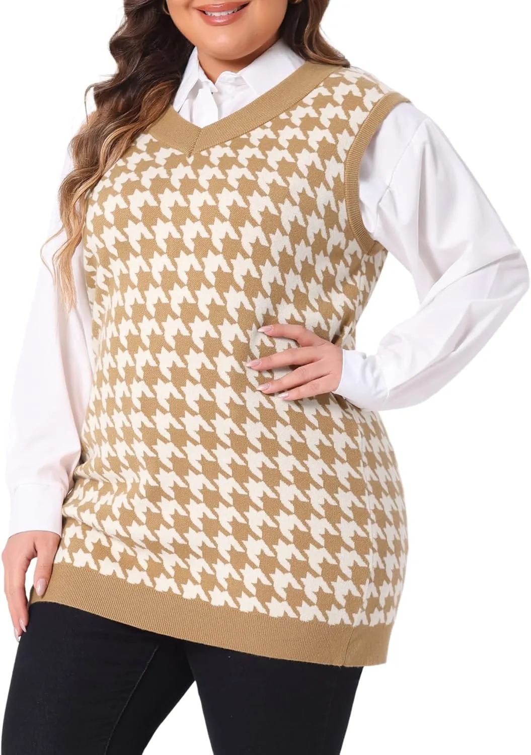 Agnes Orinda Plus Size Sweater Vests for Women V Neck Sleeveless Knit 2024 Oversized Tunic Loose Pullover Top