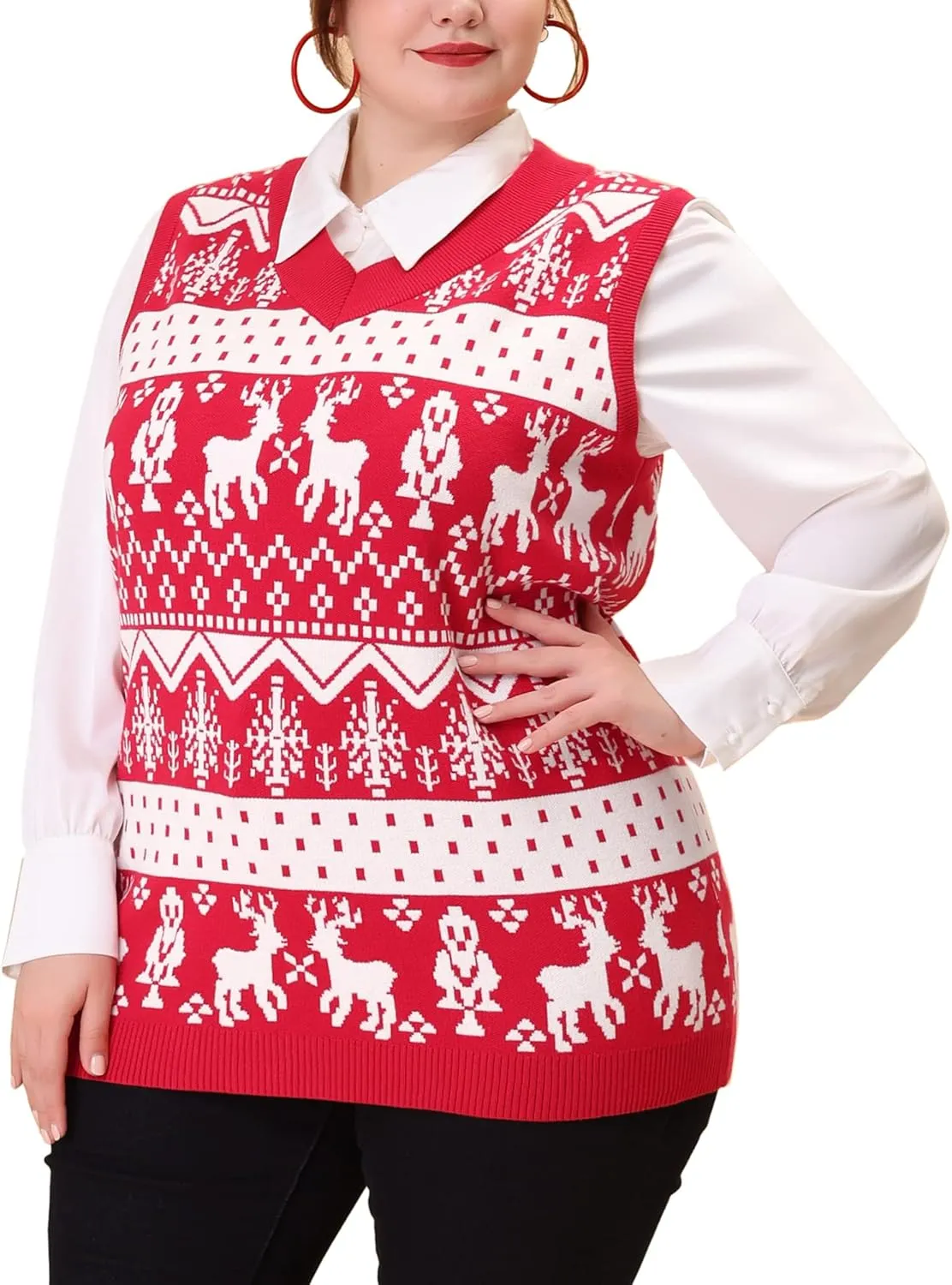 Agnes Orinda Plus Size Sweater Vests for Women V Neck Sleeveless Knit 2024 Oversized Tunic Loose Pullover Top
