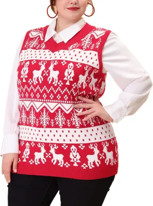 Agnes Orinda Plus Size Sweater Vests for Women V Neck Sleeveless Knit 2024 Oversized Tunic Loose Pullover Top