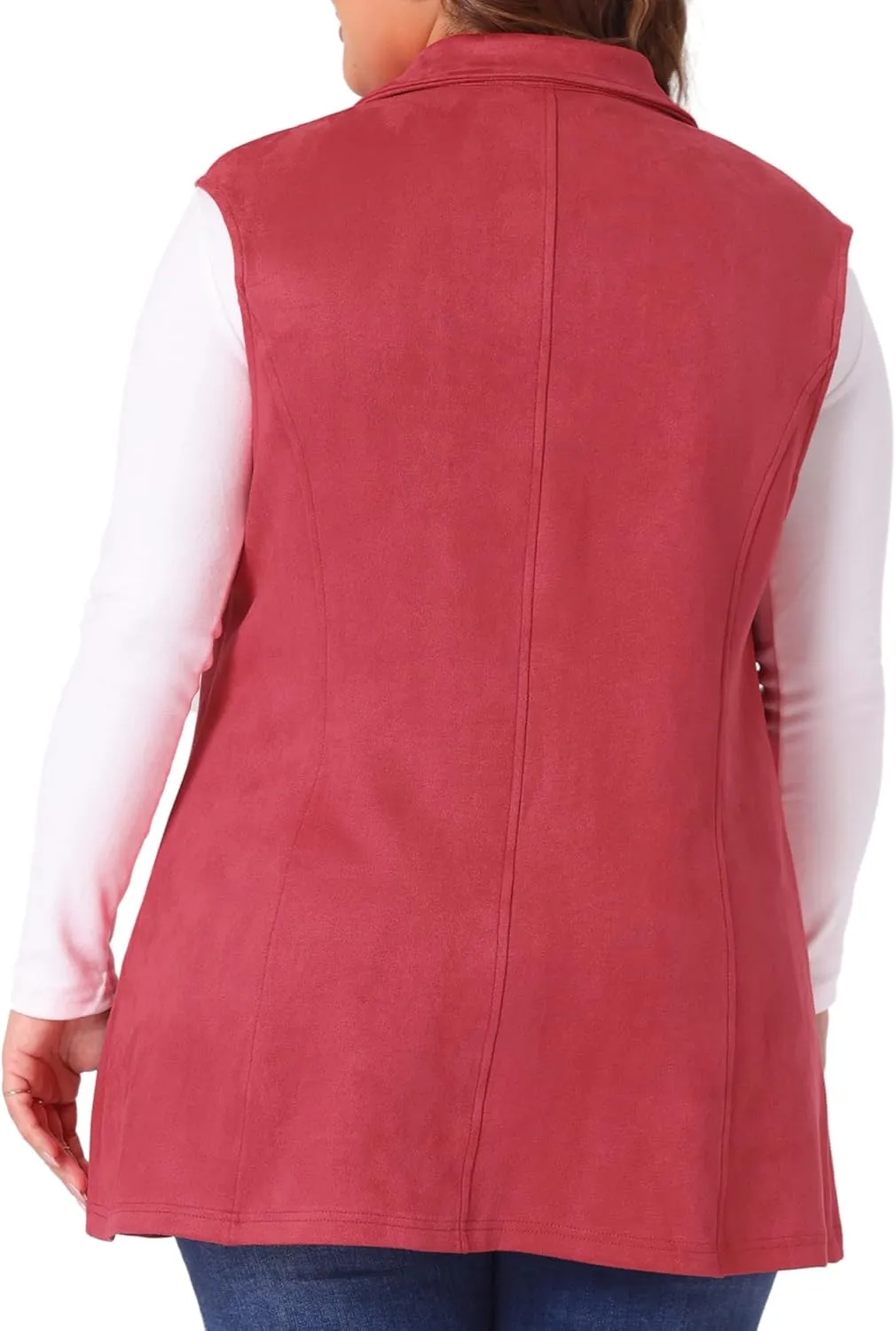 Agnes Orinda Plus Size Utility Vest for Women Lapel Sleeveless Lightweight Casual Suede Vests Jacket