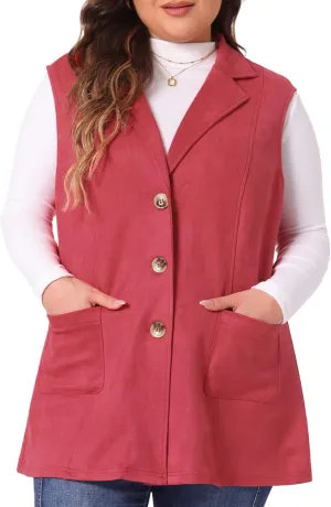 Agnes Orinda Plus Size Utility Vest for Women Lapel Sleeveless Lightweight Casual Suede Vests Jacket
