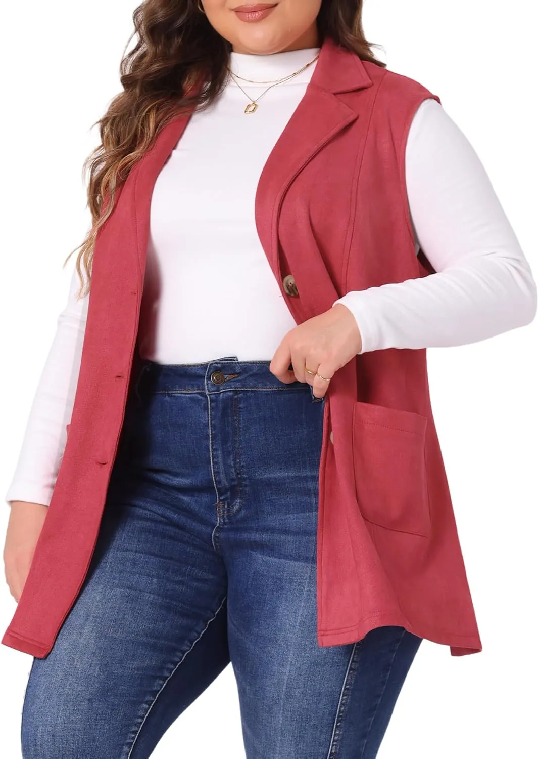 Agnes Orinda Plus Size Utility Vest for Women Lapel Sleeveless Lightweight Casual Suede Vests Jacket