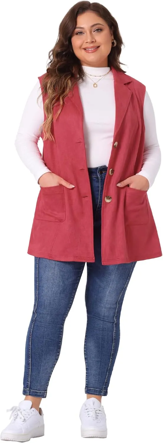 Agnes Orinda Plus Size Utility Vest for Women Lapel Sleeveless Lightweight Casual Suede Vests Jacket