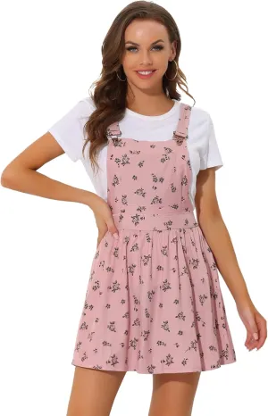 Allegra K Women's Casual Pinafore Dress Suspender Straps Pantern Chambray Mini Overall Dresses