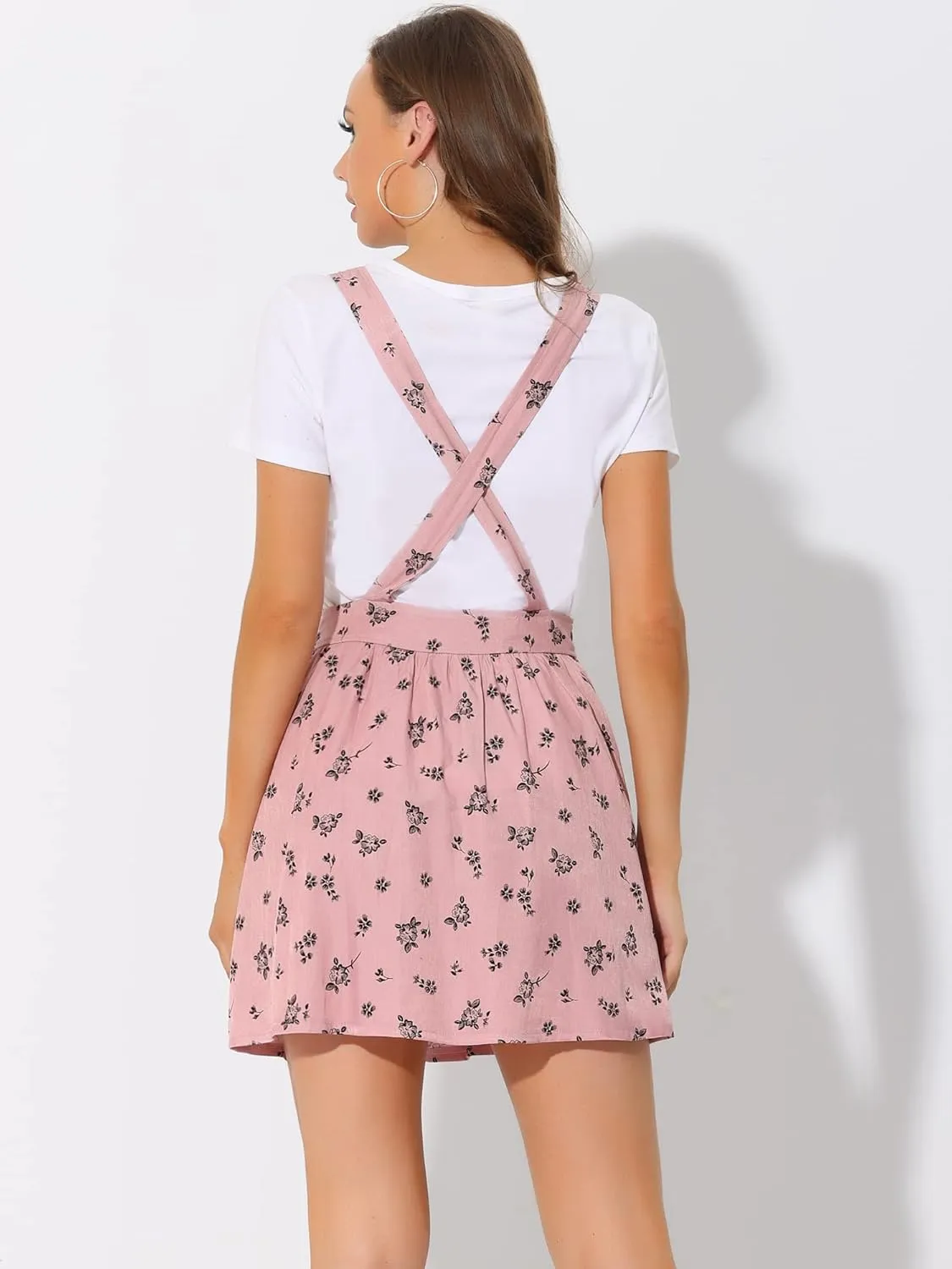 Allegra K Women's Casual Pinafore Dress Suspender Straps Pantern Chambray Mini Overall Dresses