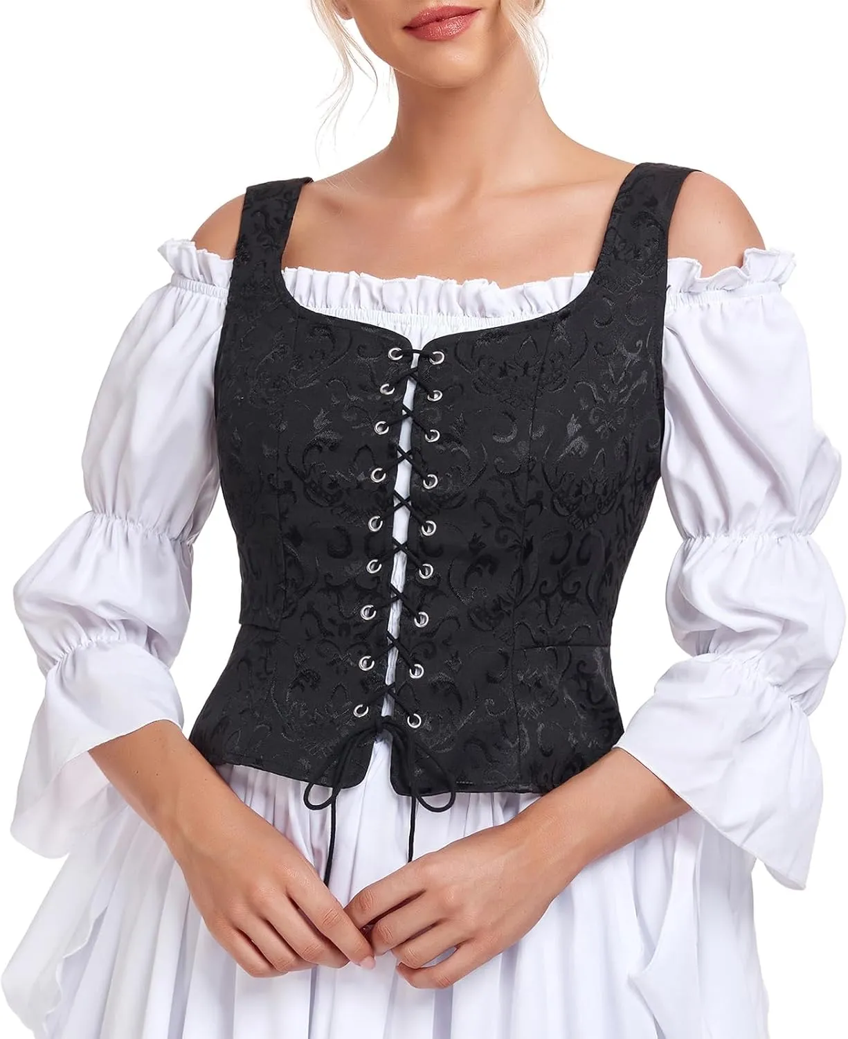 American Trends Women Pirate Renaissance Vest Cosplay Costume Waistcoat Halloween Steampunk Gothic Medieval Bodice