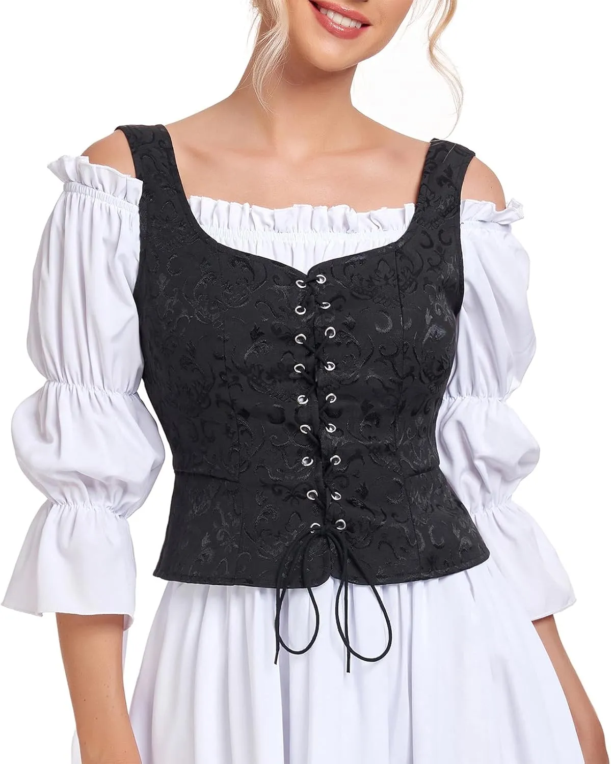 American Trends Women Pirate Renaissance Vest Cosplay Costume Waistcoat Halloween Steampunk Gothic Medieval Bodice