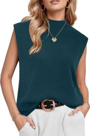 Arach&Cloz Women 2025 Wool Blended Mock Neck Sleeveless Sweater Vest Summer Business Office Knit Spring Trendy Tops