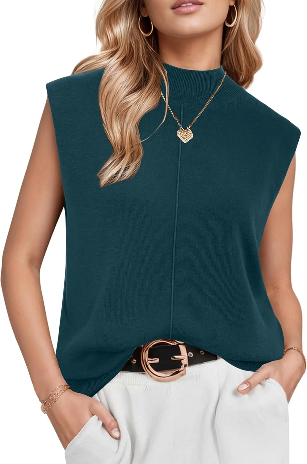 Arach&Cloz Women 2025 Wool Blended Mock Neck Sleeveless Sweater Vest Summer Business Office Knit Spring Trendy Tops