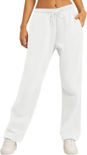 AUTOMET Women's Wide Leg Sweatpants Fleece Lined Baggy Straight Leg Lounge Pants Fall Outfits Athletic Joggers with Pockets