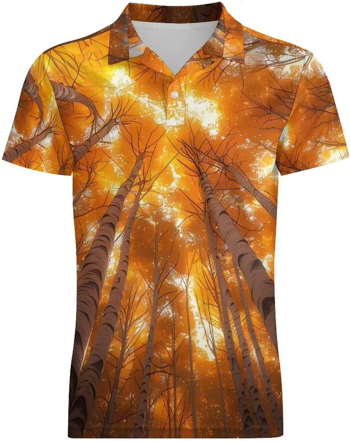 Autumn Landscape Tree Classic Polo Shirts for Men Quick Dry Short Sleeve Fit Golf Tees Casual Tops