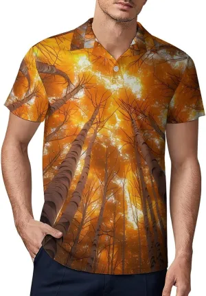 Autumn Landscape Tree Classic Polo Shirts for Men Quick Dry Short Sleeve Fit Golf Tees Casual Tops