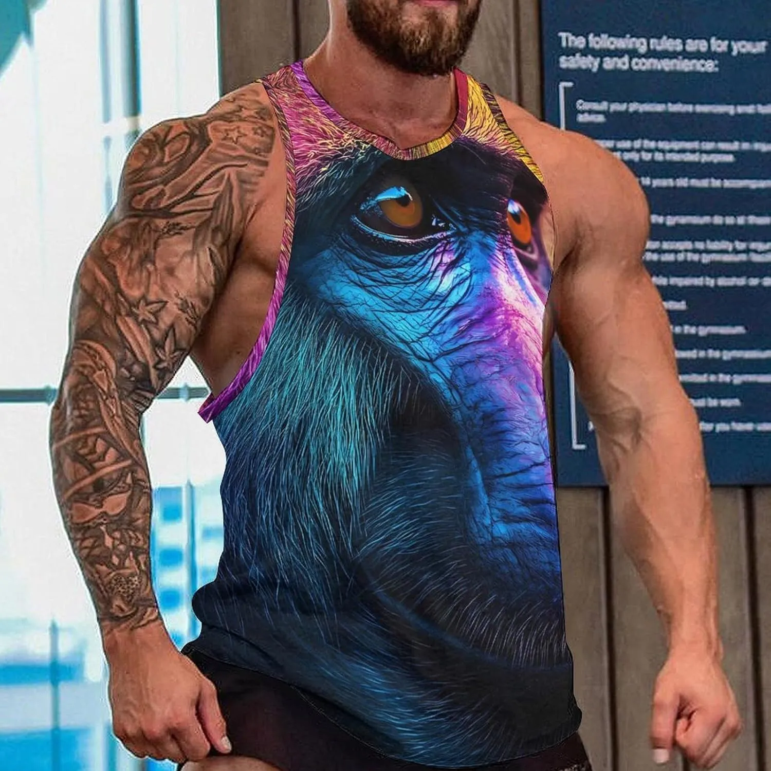 Baboon Colorful Monkey Men's Activewear Tank Tops Gym Sleeveless Muscle T Shirts Workout Tees Vest