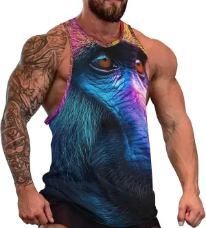 Baboon Colorful Monkey Men's Activewear Tank Tops Gym Sleeveless Muscle T Shirts Workout Tees Vest