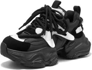 BEAU TODAY Chunky Sneakers for WomenWomens Fashion Sneakers, Lace Up Platform Comfortable Leather Dad Shoes for Women