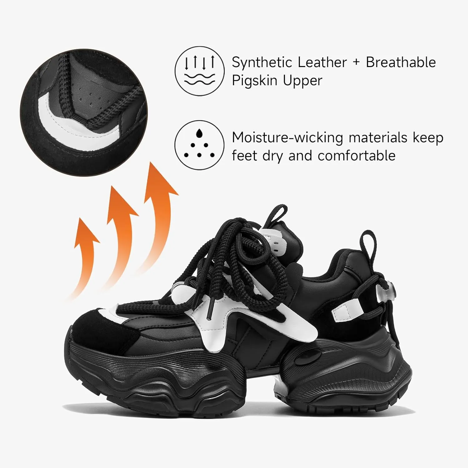 BEAU TODAY Chunky Sneakers for WomenWomens Fashion Sneakers, Lace Up Platform Comfortable Leather Dad Shoes for Women