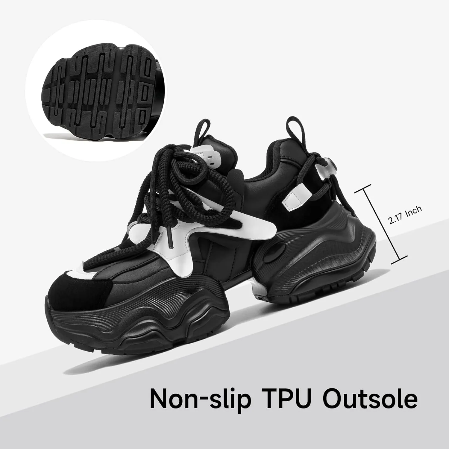 BEAU TODAY Chunky Sneakers for WomenWomens Fashion Sneakers, Lace Up Platform Comfortable Leather Dad Shoes for Women