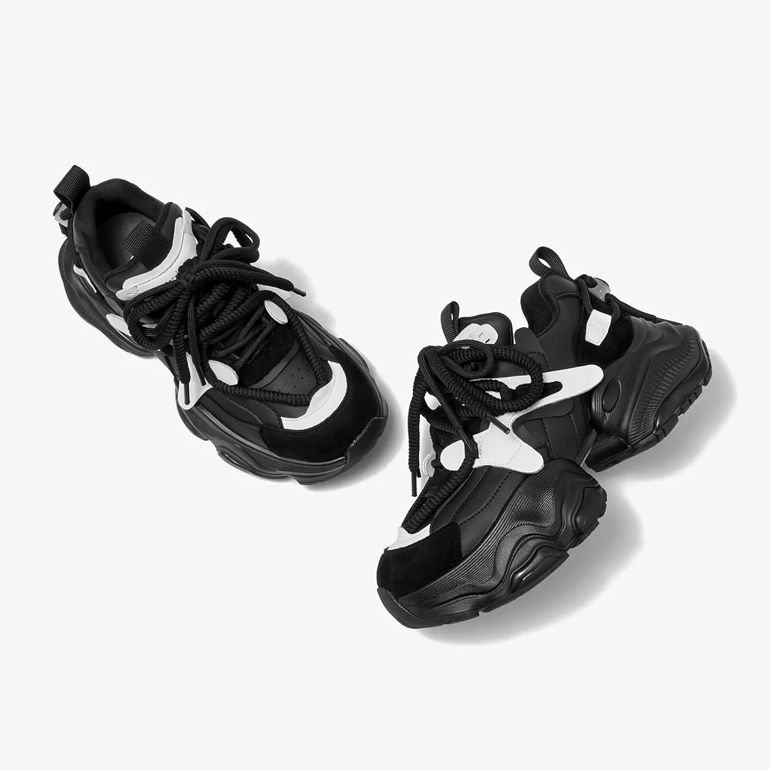 BEAU TODAY Chunky Sneakers for WomenWomens Fashion Sneakers, Lace Up Platform Comfortable Leather Dad Shoes for Women