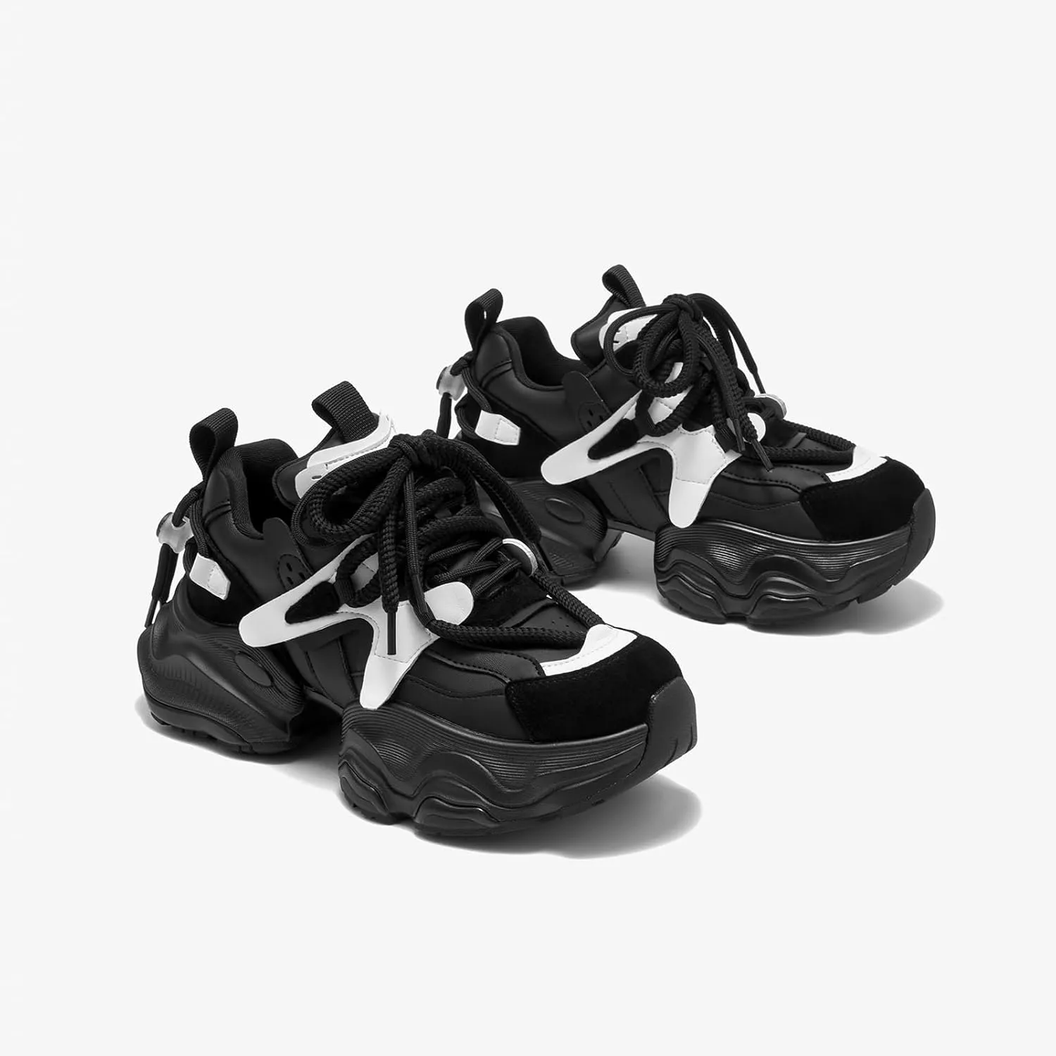 BEAU TODAY Chunky Sneakers for WomenWomens Fashion Sneakers, Lace Up Platform Comfortable Leather Dad Shoes for Women