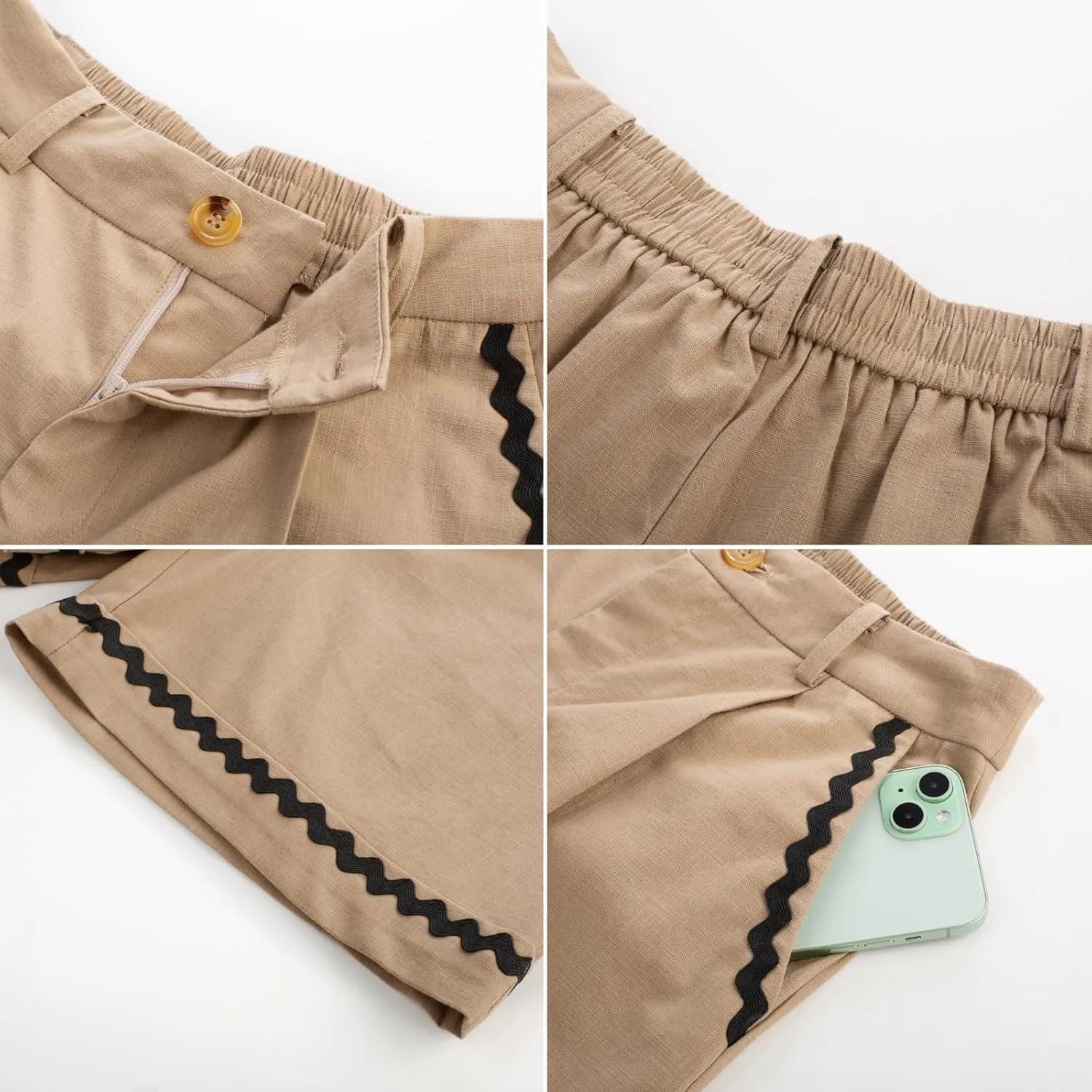 Belle Poque Bermuda Shorts for Women Trendy High Waisted Wide Leg Pleated Tailored Workout Dressy Cotton Trouser Shorts