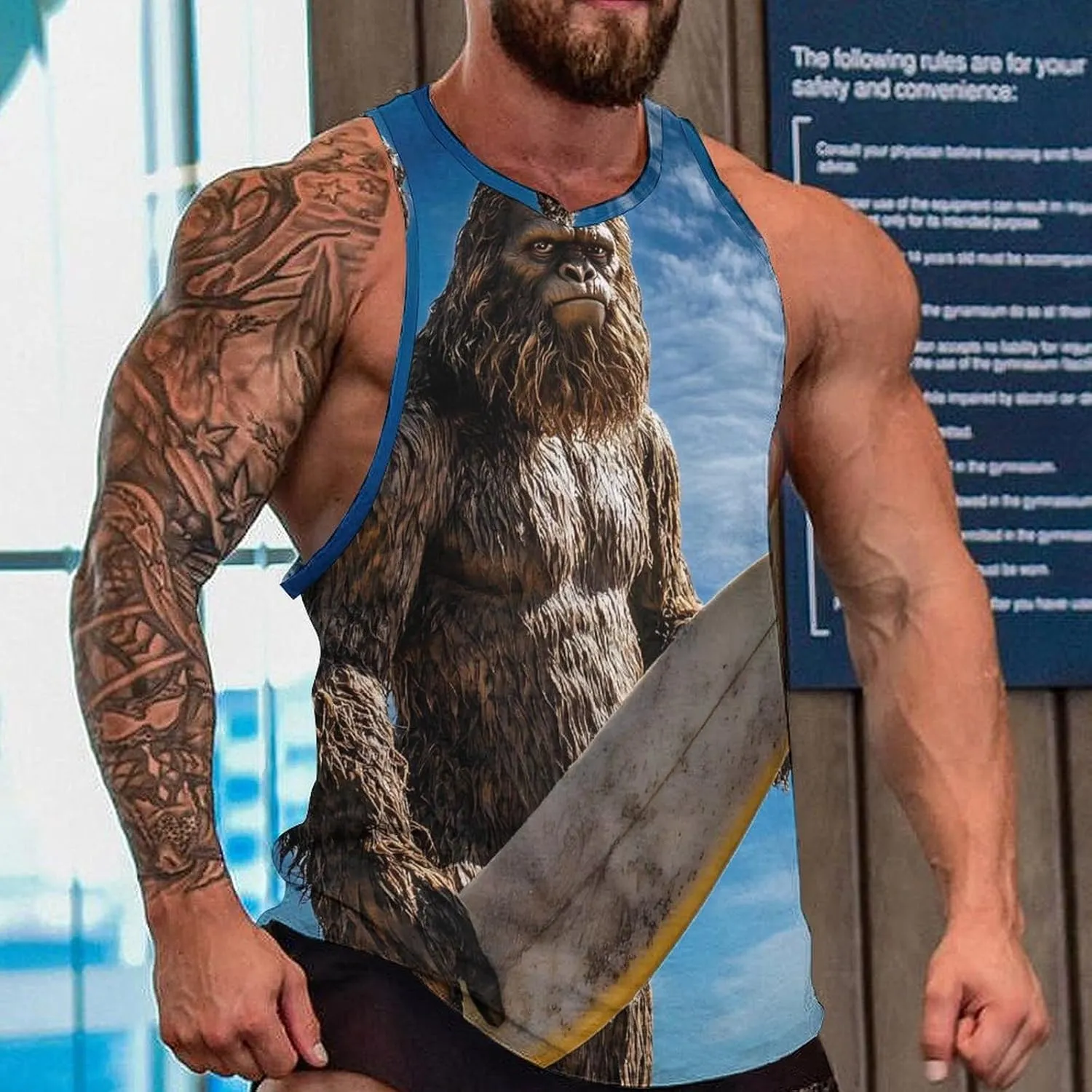 Bigfoot Surfing Beach Men's Activewear Tank Tops Gym Sleeveless Muscle T Shirts Workout Tees Vest