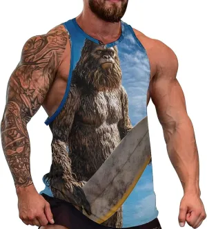 Bigfoot Surfing Beach Men's Activewear Tank Tops Gym Sleeveless Muscle T Shirts Workout Tees Vest