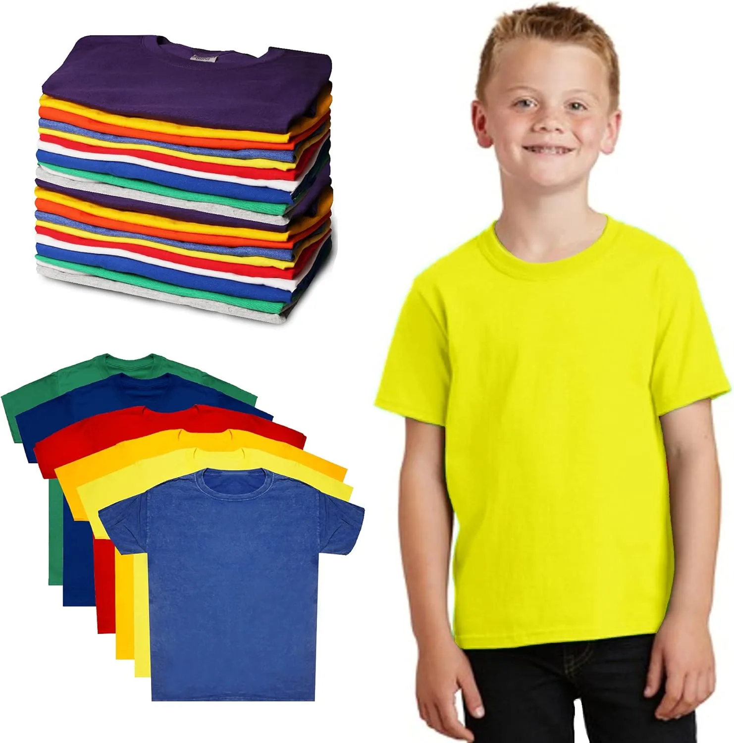 BILLIONHATS 12 Pack Kids Cotton Tshirts Bulk, Wholesale Unisex Children Tees, Lightweight Tshirt Packs for Boys Girls