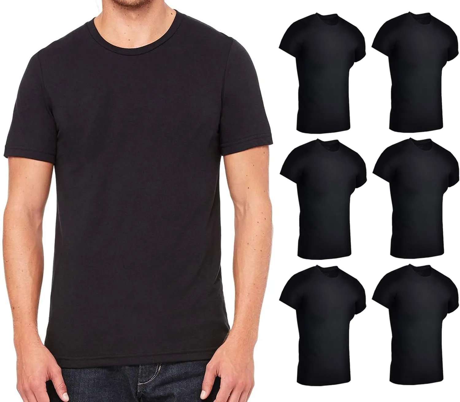 BILLIONHATS 6 Pack Mens Cotton Short Sleeve Lightweight T-Shirts, Bulk Crew Tees for Guys, Black Colors Bulk Pack (6X-Large)