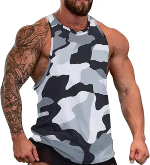 Black Camouflage Men's Activewear Tank Tops Gym Sleeveless Muscle T Shirts Workout Tees Vest