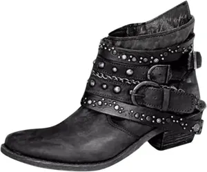 Black Cowboy Boots for Women Ankle Womens Lace Up Booties Ankle Boots for Women Dressy Wedge Bootie for Women Wide Width Slip On Soft Sole Pump Closed Toe Stacked Heel
