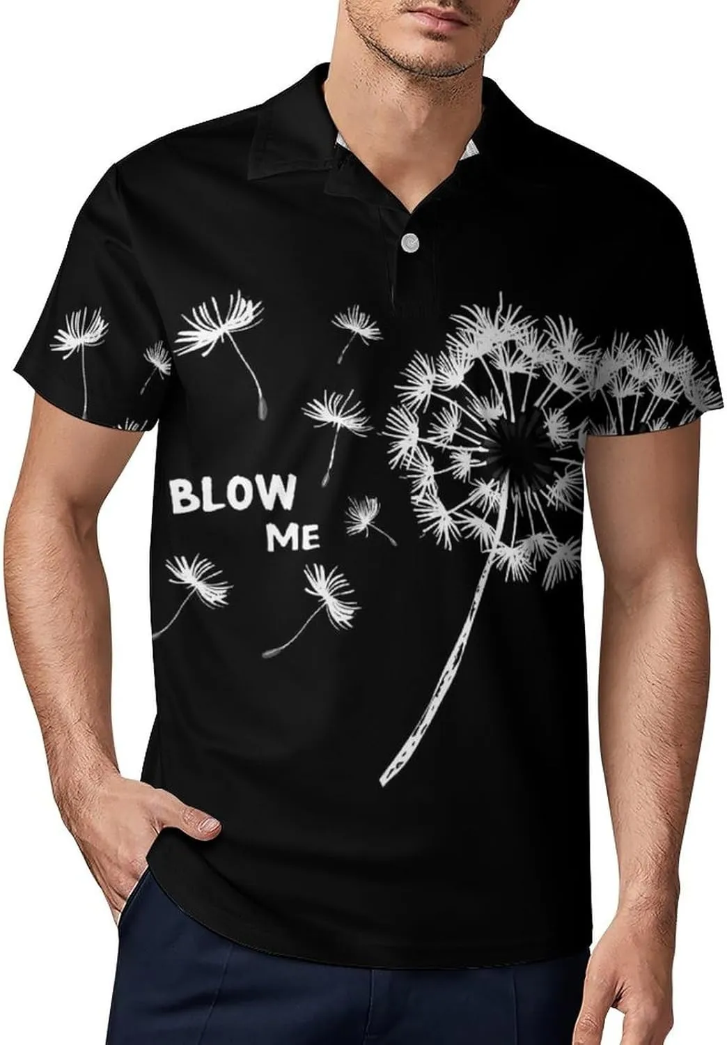 Blow Me Dandelion Classic Polo Shirts for Men Quick Dry Short Sleeve Fit Golf Tees Casual Tops