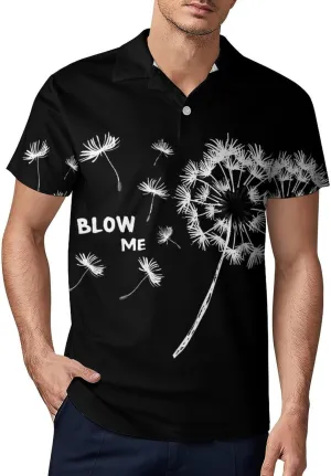 Blow Me Dandelion Classic Polo Shirts for Men Quick Dry Short Sleeve Fit Golf Tees Casual Tops