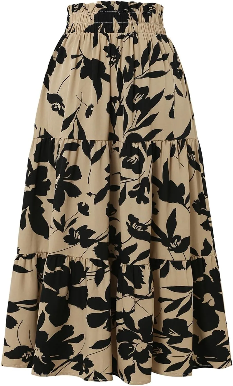 Boho Midi Skirts for Women A Line Pleated Tiered Floral Skirt Flowy Ruffle Hem Skater Skirt Summer Bohemian Clothes
