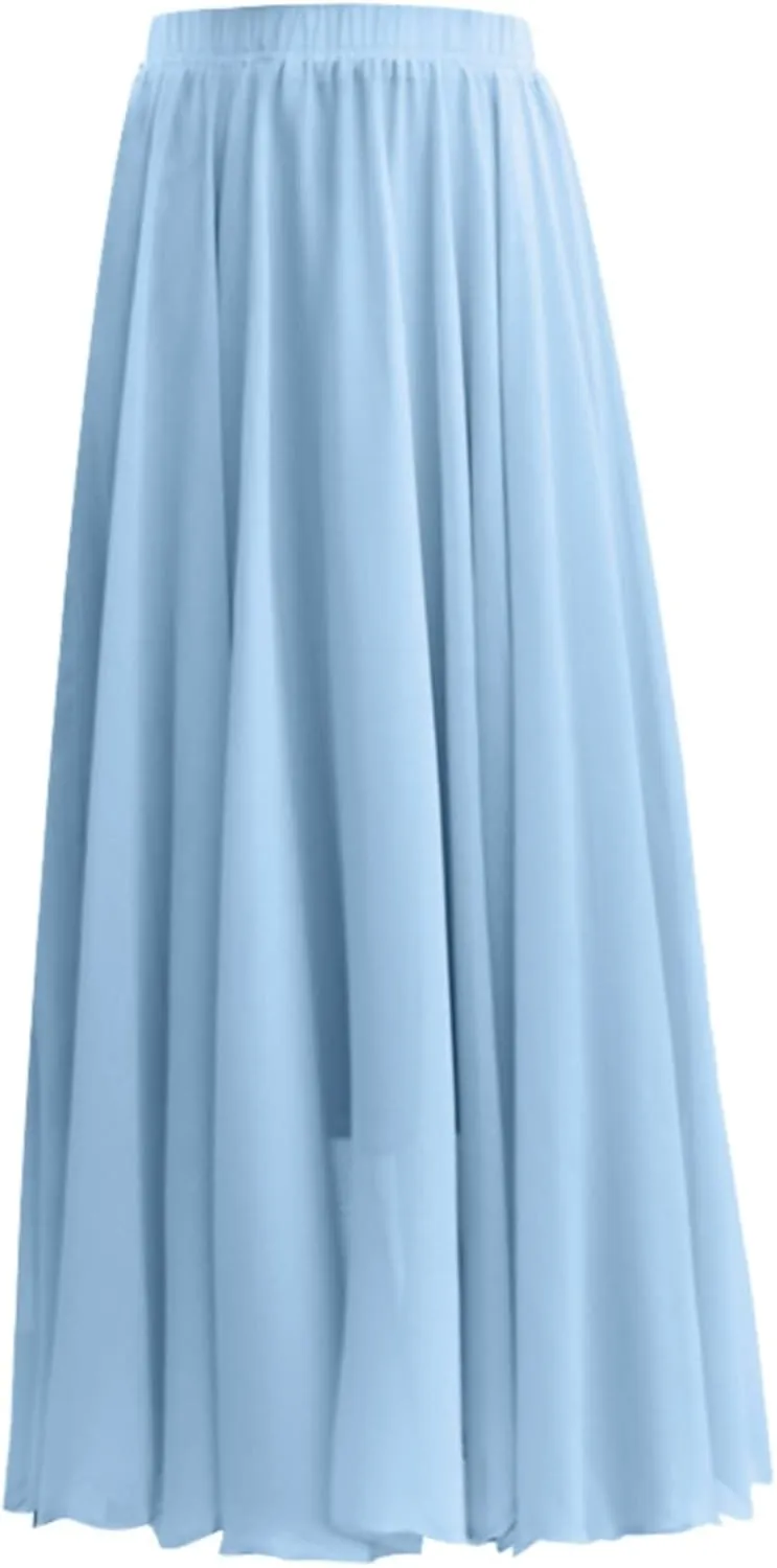 Boho Skirts for Women Summer Lightweight Sheer High Elastic Waist Pleated Loose Mesh Long Skirts for Going Out Outfits
