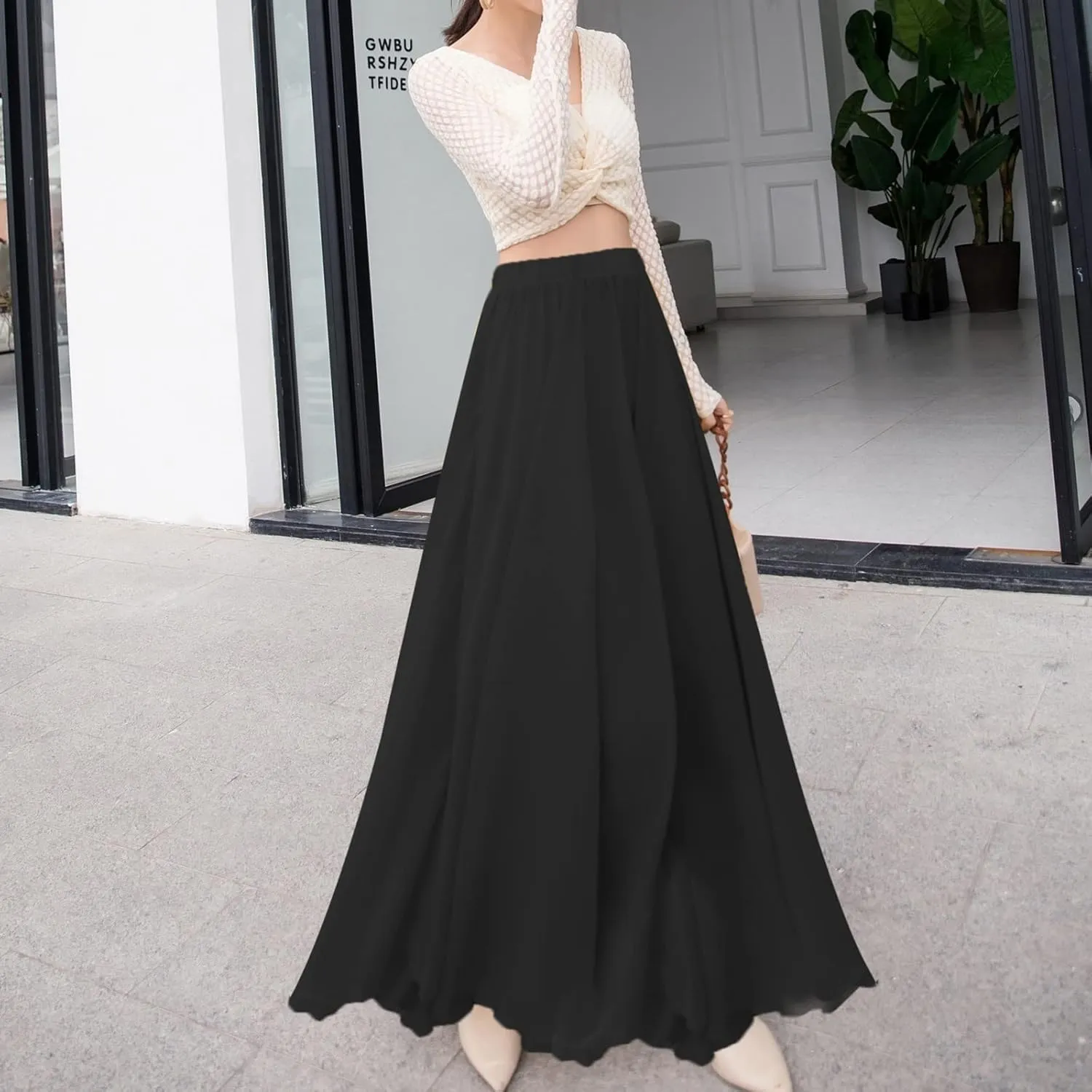 Boho Skirts for Women Summer Lightweight Sheer High Elastic Waist Pleated Loose Mesh Long Skirts for Going Out Outfits