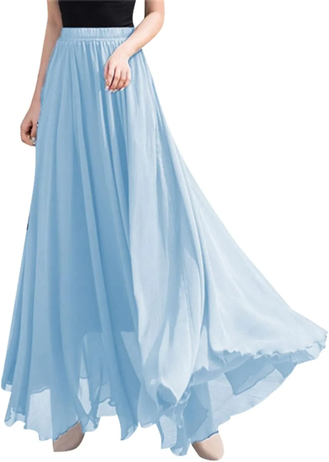 Boho Skirts for Women Summer Lightweight Sheer High Elastic Waist Pleated Loose Mesh Long Skirts for Going Out Outfits