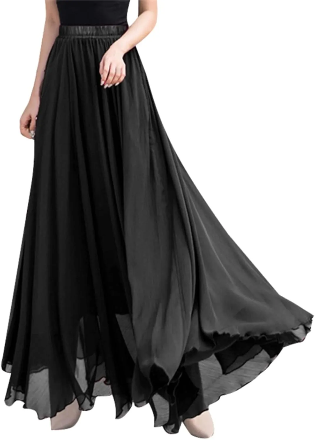Boho Skirts for Women Summer Lightweight Sheer High Elastic Waist Pleated Loose Mesh Long Skirts for Going Out Outfits