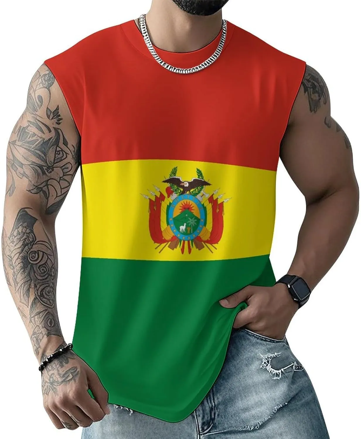 Bolivia-Flag Mens Sleeveless Tank Tops Workout Muscle Gym T-Shirts Slim Fit Crew Neck Tee Tops