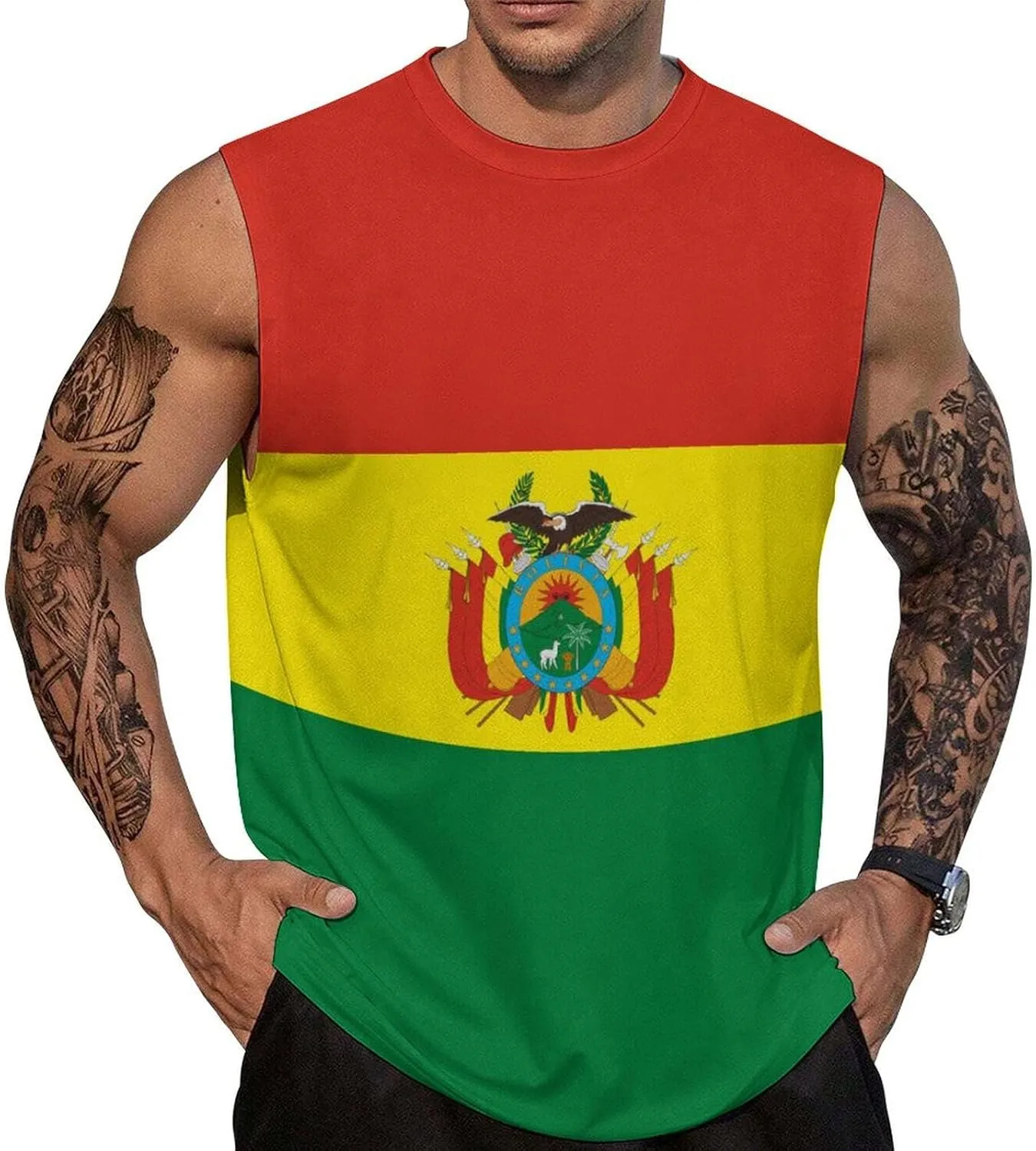 Bolivia-Flag Mens Sleeveless Tank Tops Workout Muscle Gym T-Shirts Slim Fit Crew Neck Tee Tops