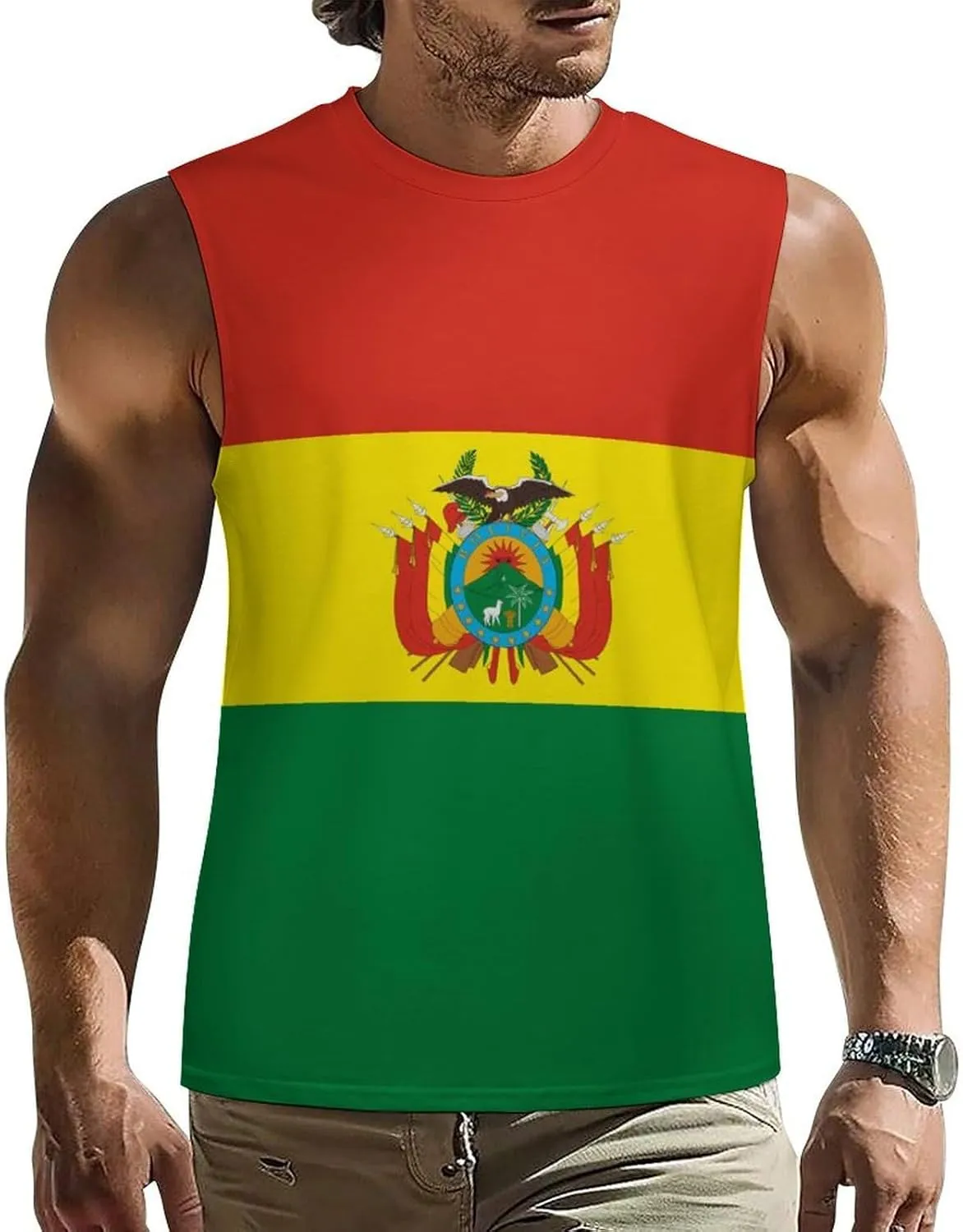 Bolivia-Flag Mens Sleeveless Tank Tops Workout Muscle Gym T-Shirts Slim Fit Crew Neck Tee Tops