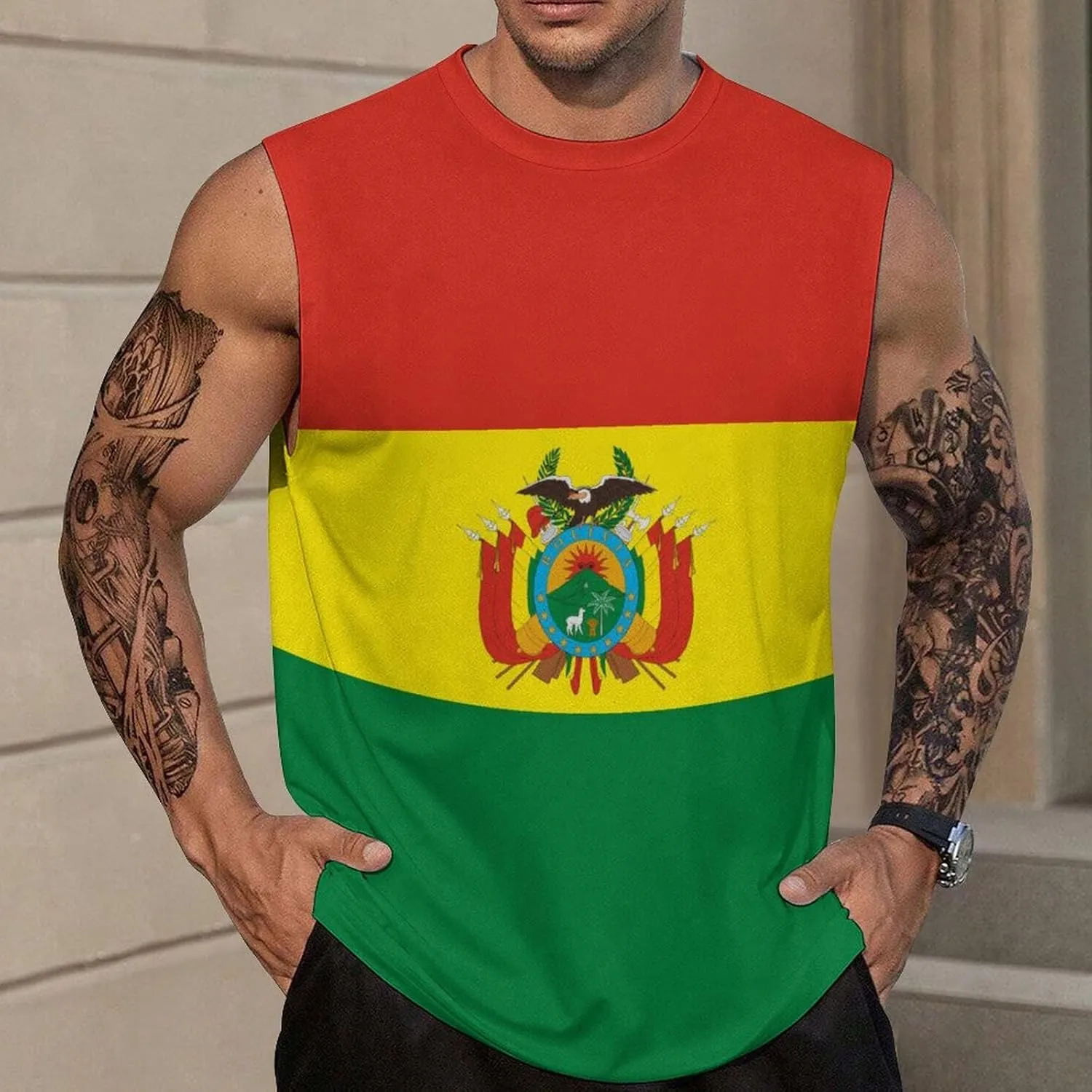 Bolivia-Flag Mens Sleeveless Tank Tops Workout Muscle Gym T-Shirts Slim Fit Crew Neck Tee Tops